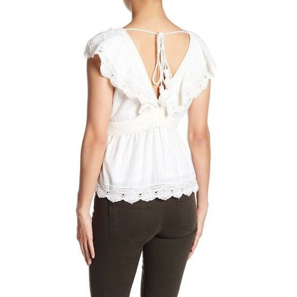Love Sam Lace Trim V-Neck Blouse Ivory - Picture 2 of 11